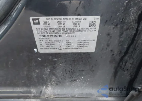 2014 Chevrolet Equinox 1Lt from USA, damaged, VIN 2GNALBEK1E1147478